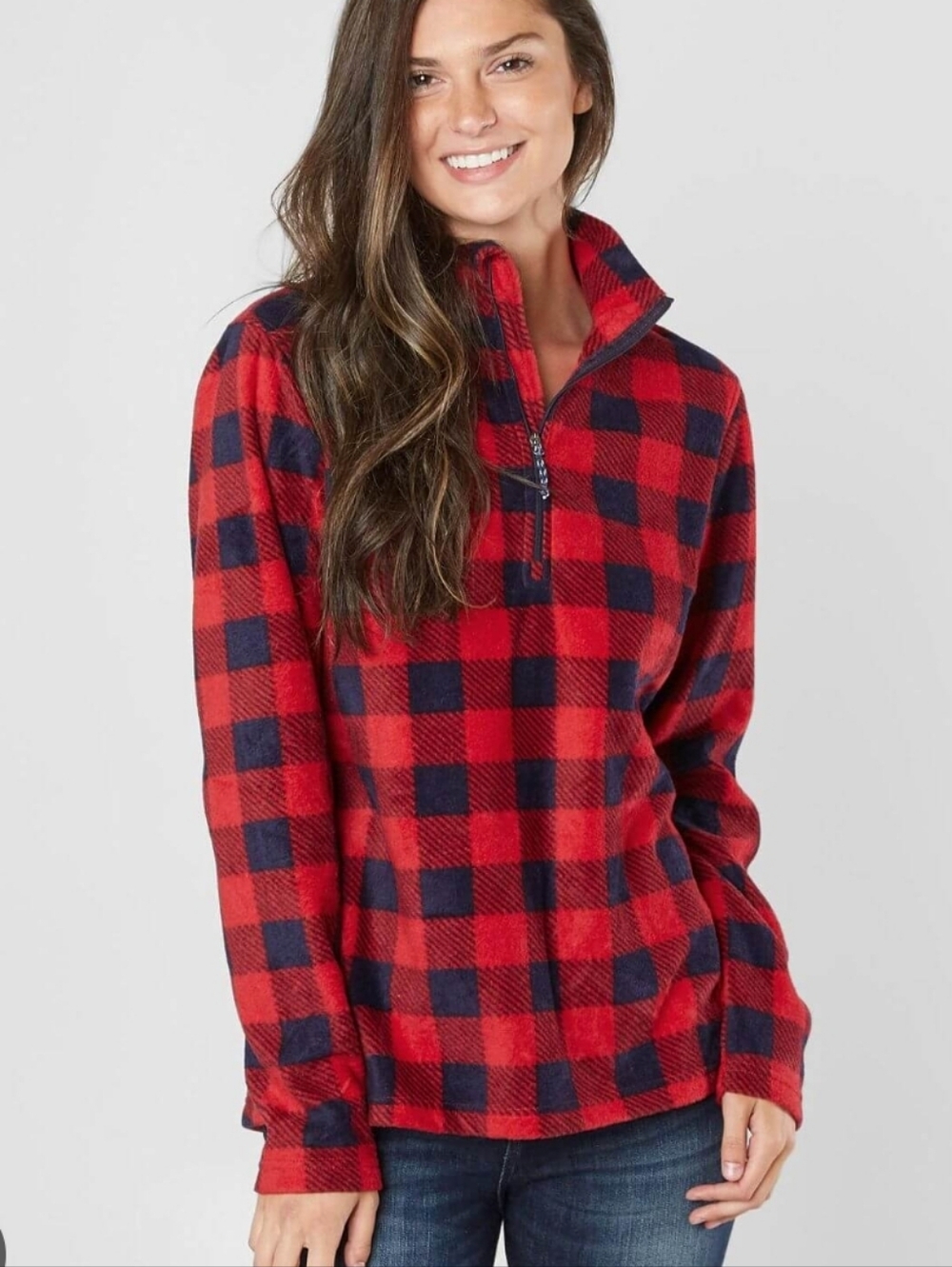 Avalanche Red Dark Blue Buffalo Plaid Half-Zip Fleece Pullover Size Large